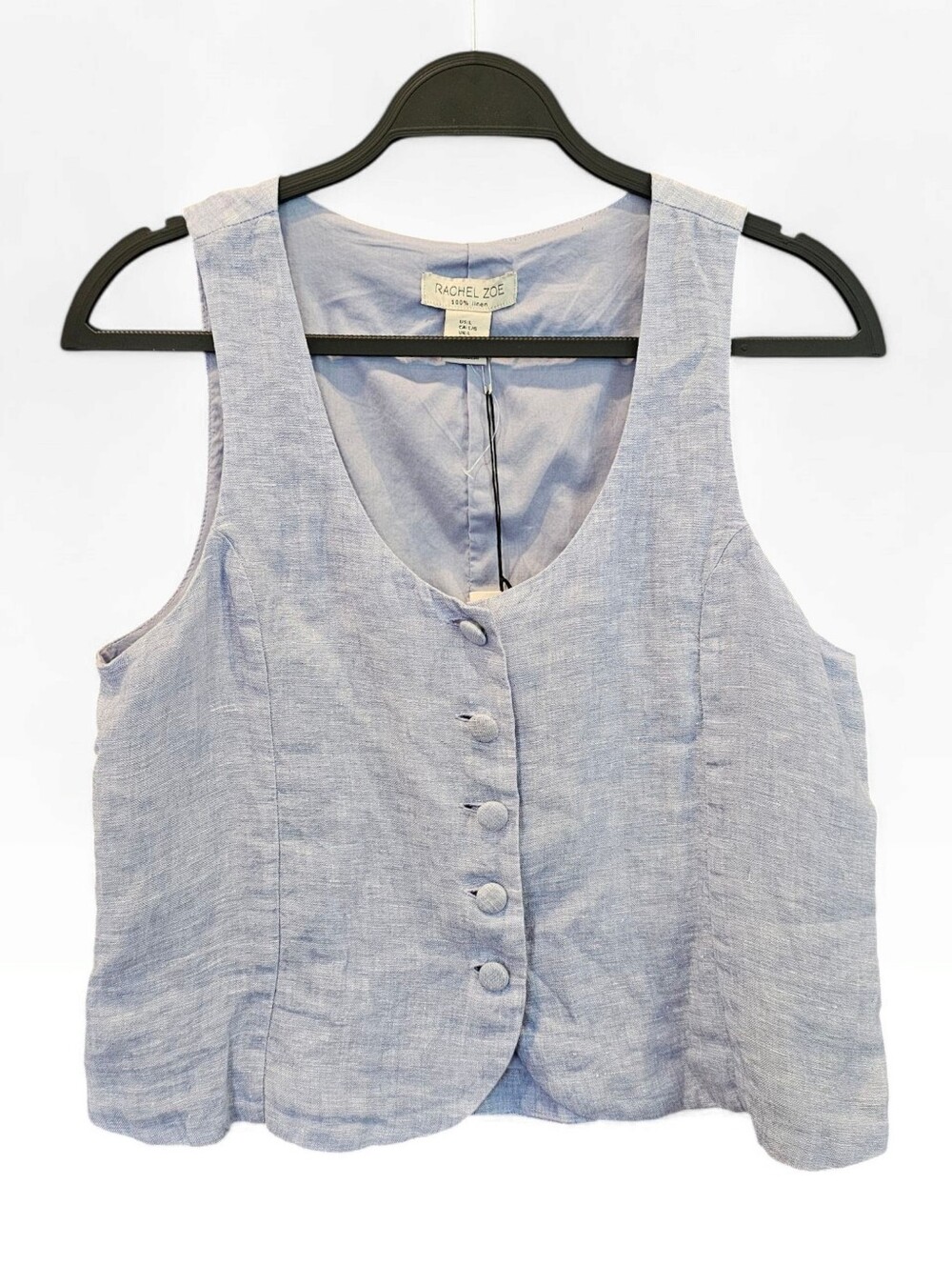 Nwt RACHEL ZOE Light Blue 100% Linen Button Front Tank Top L